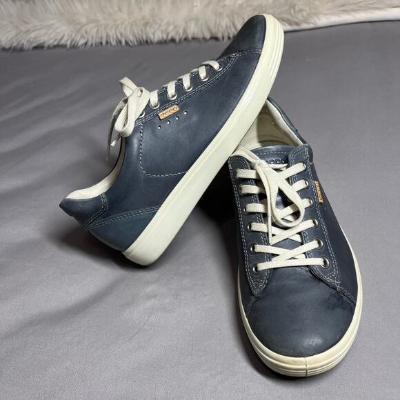 ECCO Shoes Womens Size 7 Blue Lace Up Leather Gore-Tex Tie Sneaker Comfortable - Picture 1 of 15
